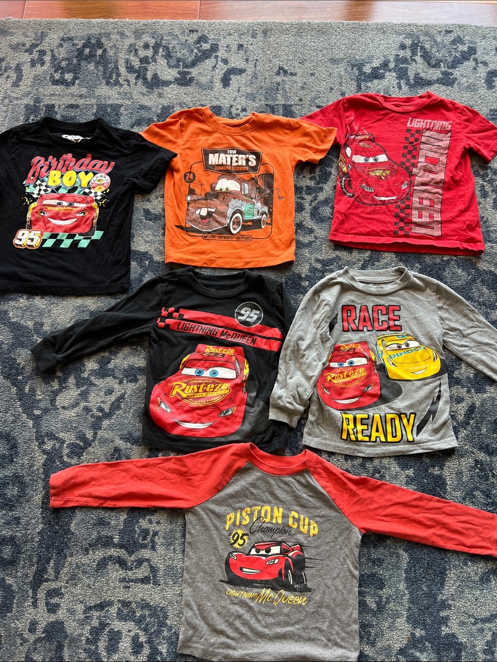 Lot of Disney Cars Kids Tees in Red, Orange, Black, Gray